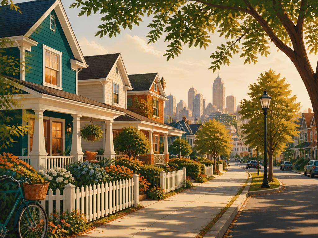Illustration of a warm neighborhood street